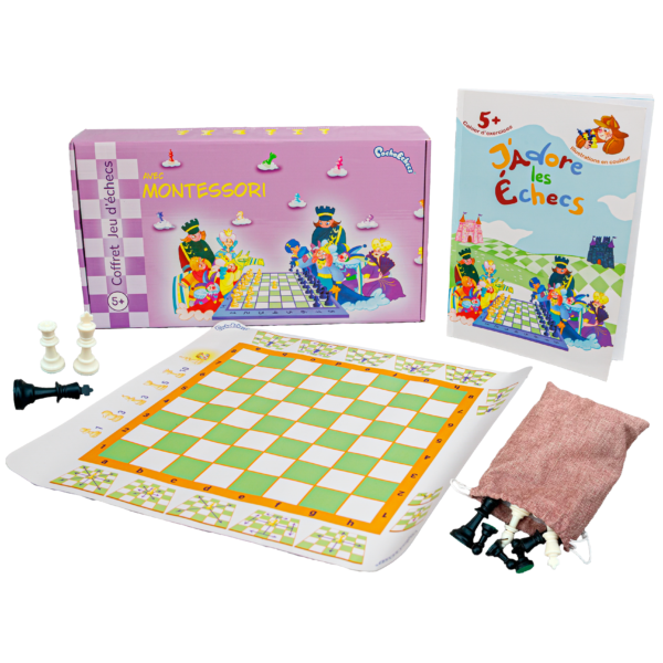 PACHA ÉCHECS® – Coffret Jeu d'Échecs Montessori Éducatif – Kit Complet Pièces, Échiquier Souple et Cahier d'Activités – Apprentissage Ludique - Chess game