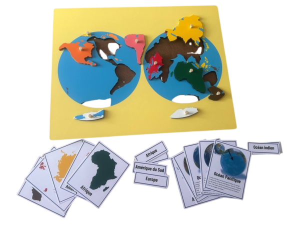 🌍🧩 Planisphère Puzzle en Bois Montessori - Découverte des Continents - Outil Pédagogique - Apprendre la Géographie – Image 2